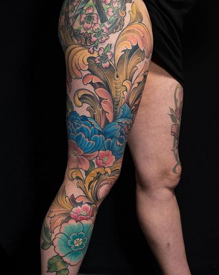 Tattoos - Floral Scrollwork Leg Sleeve - 144761